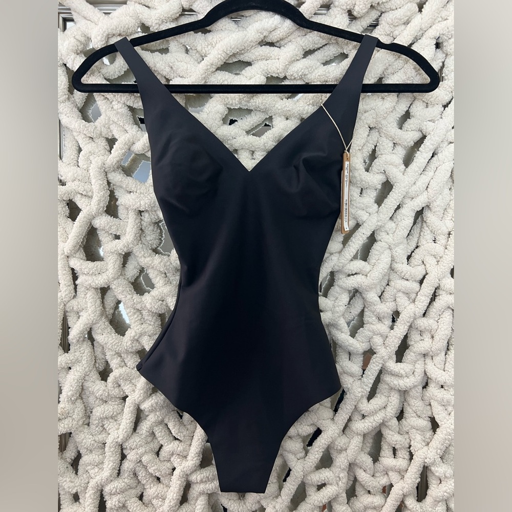 SKIMS Black Seamless V-Neck Shapewear Bodysuit